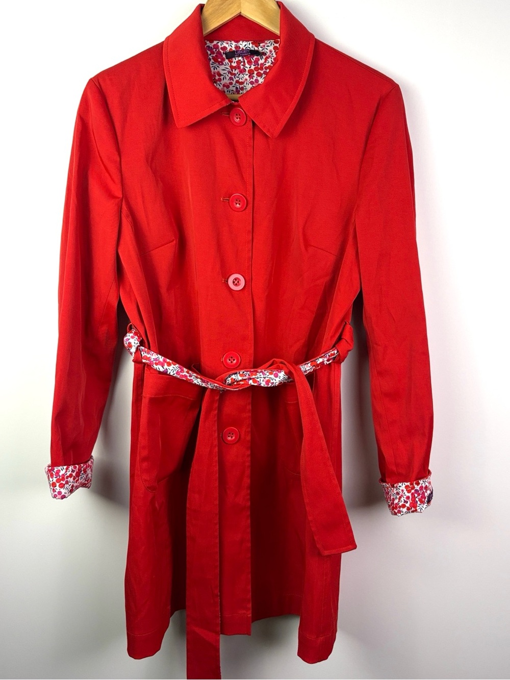 Liberty Art Fabrics Red Women's reversible Trench Coat with Belt size S